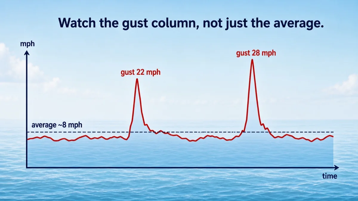 Gusts are sudden spikes above the average wind speed.