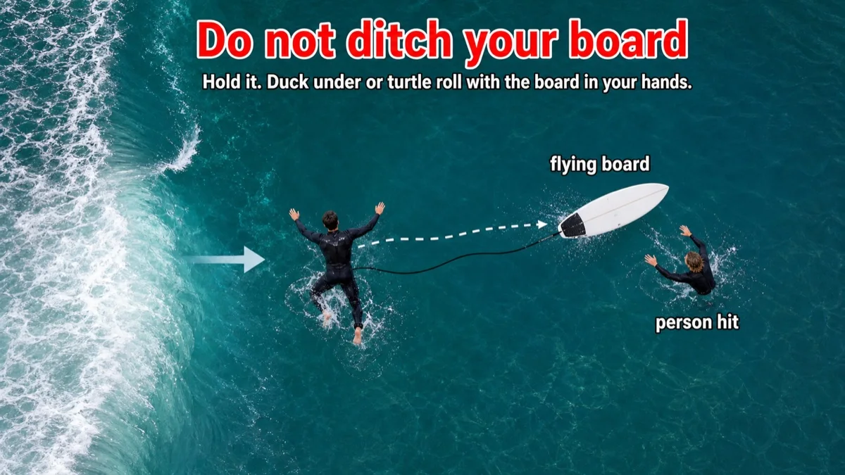 Never ditch your board when a wave is coming.