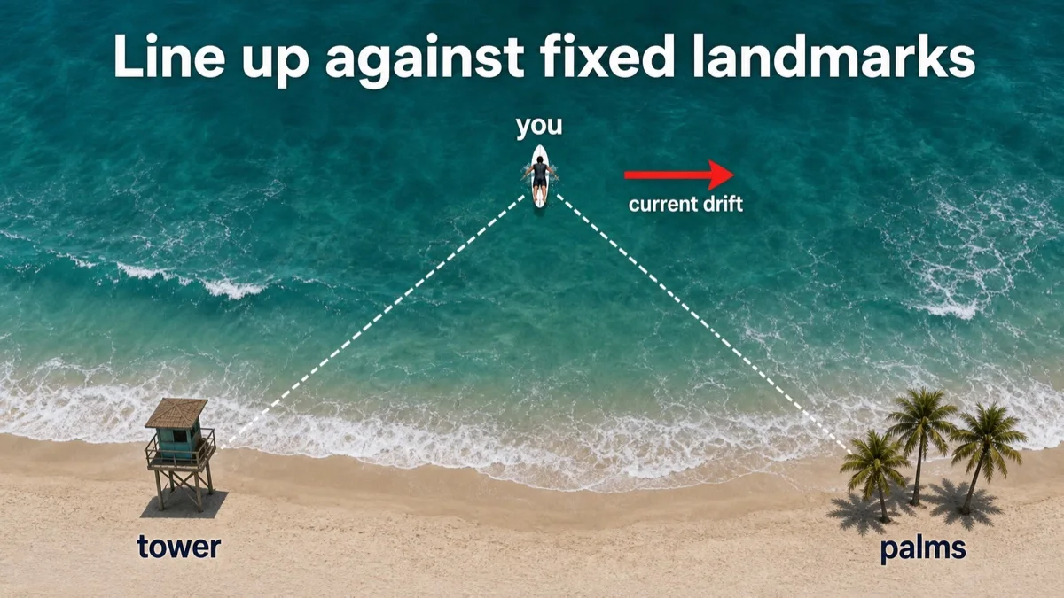 Plan your entry and exit using fixed landmarks on the beach.