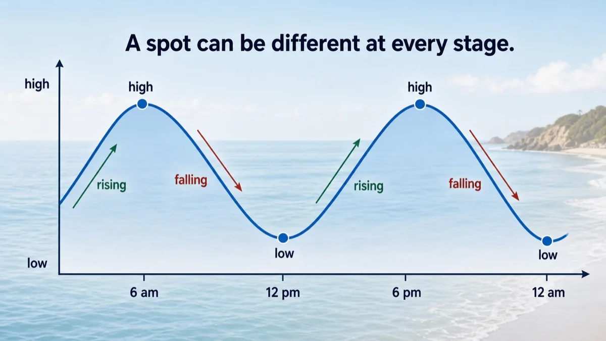 A 24 hour tide cycle showing two highs and two lows.